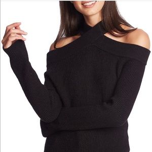 Cross neck open shoulder sweater